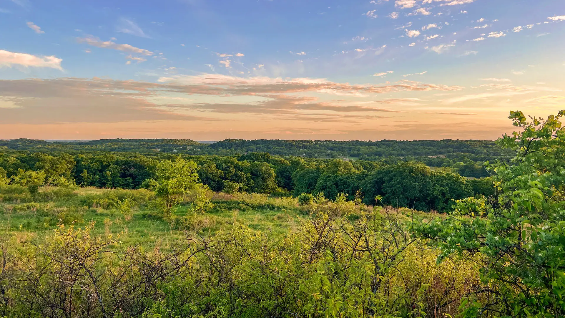 Long-range view across the North Texas hill country at dusk
